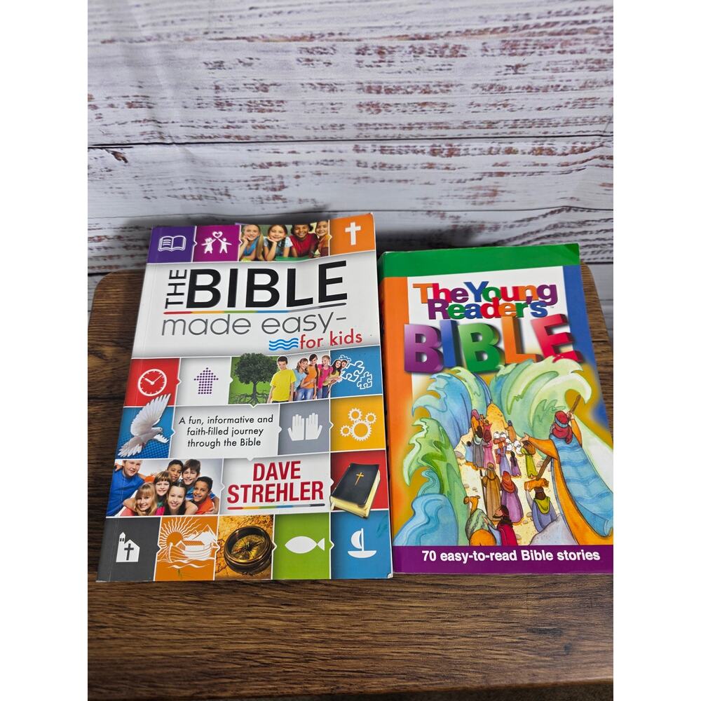 Children's Bible Book Lot-The Bible Made Easy for Kids + Young Reader's Bible